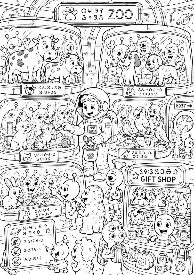 Zoo Espacial Para Colorear dibujo para colorear